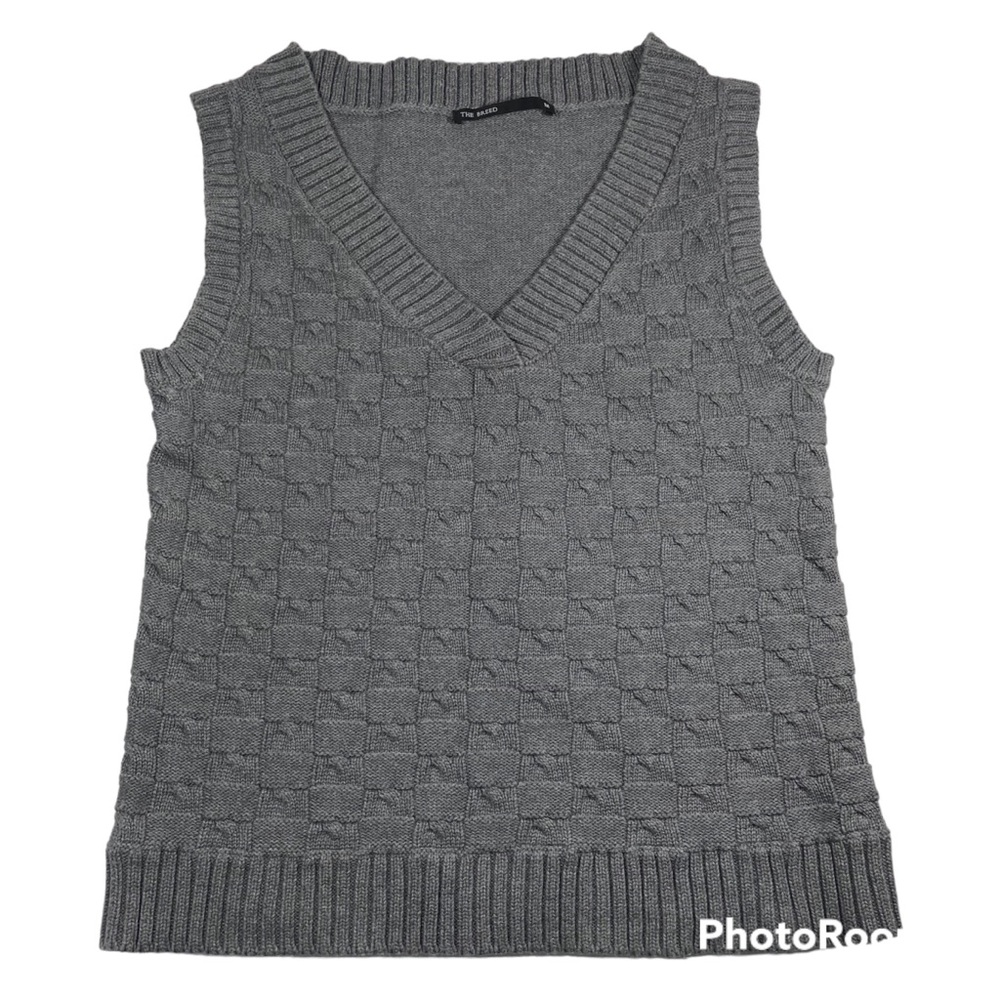 THE BREED V-neck gray checker knit pullover sweater vest Size M